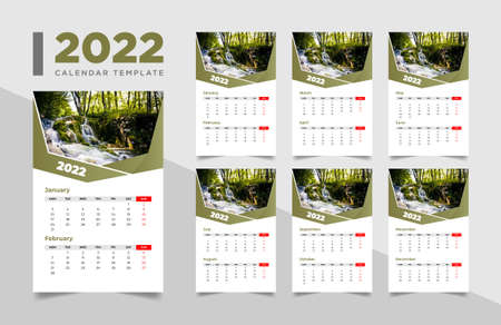 2022 wall calendar template, wall calendar 2022のイラスト素材