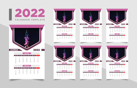 2022 wall calendar template, wall calendar 2022のイラスト素材