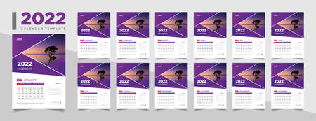 2022 calendar template, wall calendar 2022, 2022 wall calendarのイラスト素材