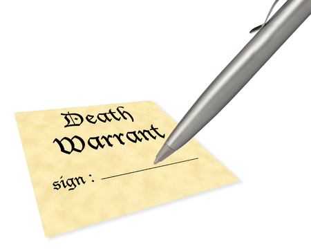 concept of signing your death warrant. Pen is blank for multiple usesの写真素材