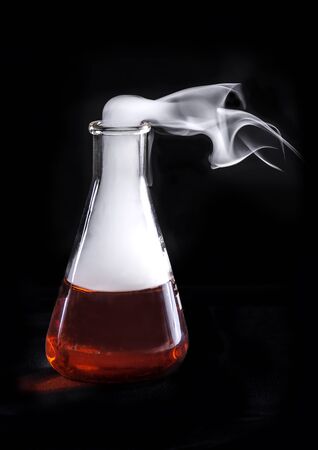 flask with water and liquid nitrogenの写真素材