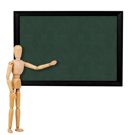 mannequin pointing to blank blackboard for others to personalizeの写真素材