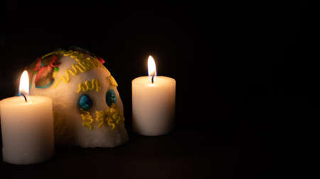 Day of the dead, skull made of sugar, typical of the Mexican celebration held in Novemberの写真素材