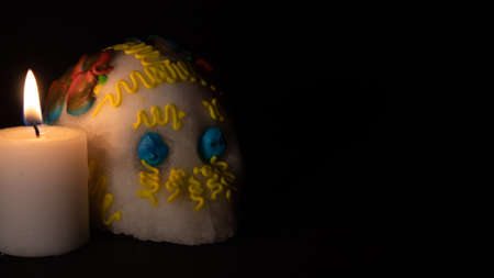 Day of the dead, skull made of sugar, typical of the Mexican celebration held in Novemberの写真素材