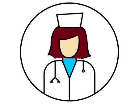 Icon of a nurse wearing a white coat and carrying her stethoscope, on a white backgroundのイラスト素材