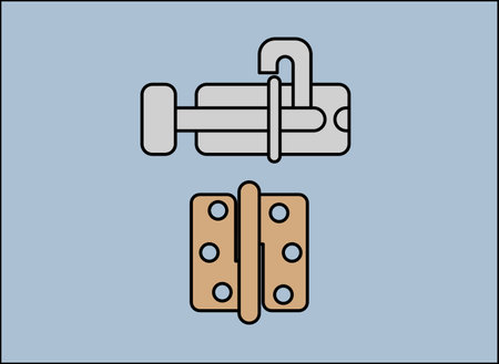 Metal hasp and brass hinge on a blue backgroundのイラスト素材