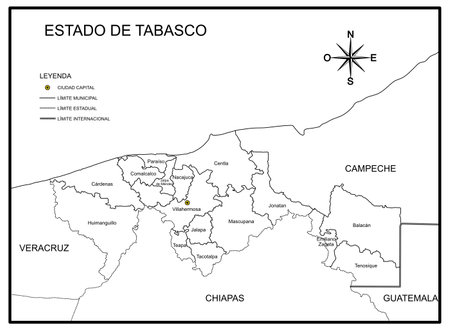 Map of the State of Tabasco with political division, in Mexicoのイラスト素材