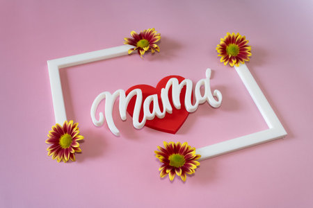 Mother's or mom's day. Red heart with text that says mom. May 10