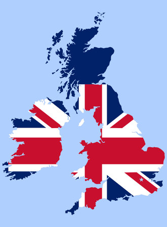 Map of the United Kingdom with the flag of that nation,のイラスト素材