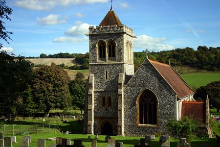 St Michael & All Angels Church set in the rolling Chiltern landscape of Buckinghamshire England