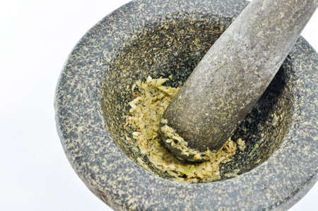 Crushed Garlic and Pepper in Mortarの写真素材