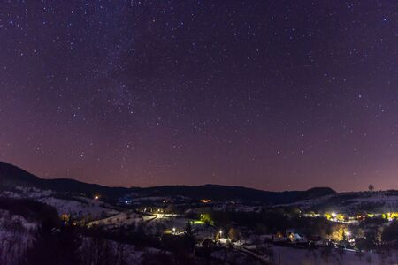 Night Stars Above Village Valleyの写真素材