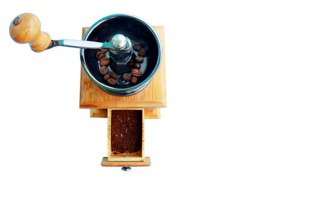 Wooden coffee grinder on white background                               の写真素材