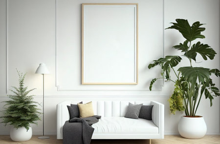 Blank white frame mock up for interior scandinavian room minimal style, living room decoration, generative aiの素材