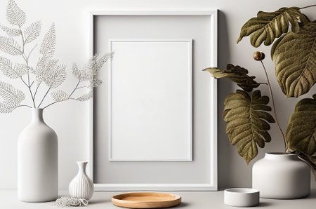 Blank white frame mock up for interior scandinavian room minimal style, living room decoration, generative aiの素材