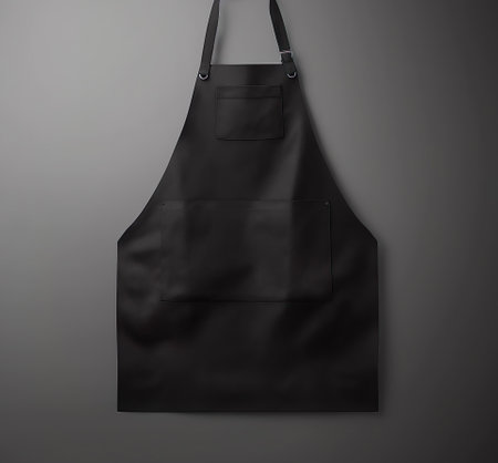 Mockup of a blank empty black apron hanging on a wall, for shop branding identity, generative aiの素材