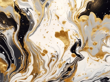Abstract art liquid marble painting alcohol ink black and gold wave pattern background, for design and wallpaperの素材