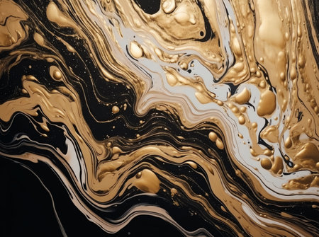 Abstract art liquid marble painting alcohol ink black and gold wave pattern background, for design and wallpaperの素材