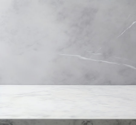 Grey marble tabletop surface background for kitchen product display background, empty desk shelf backdropの素材
