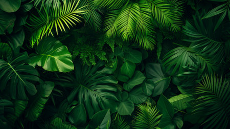 Nature leaves branch texture and green tropical forest backgound, spring summer conceptの素材