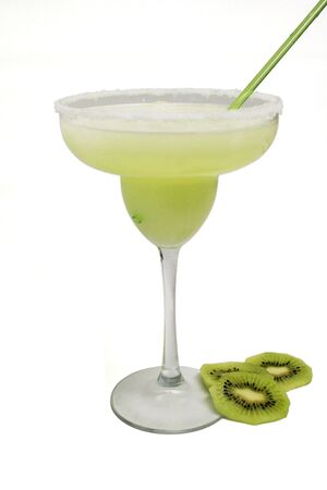green margarita decorated with sliced kiwiの写真素材