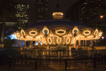 view of a aquatic theme of carousel at nightの写真素材