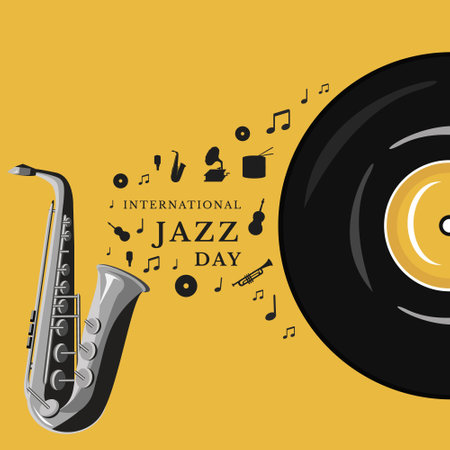 International Jazz Day, illustration of jazz music instruments, design for your project for theme music, jazz dayのイラスト素材