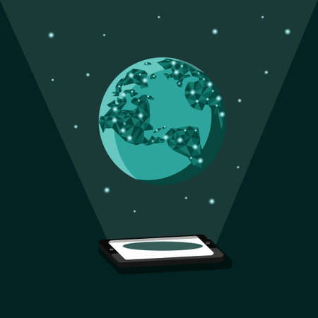 Hologram technology illustration hap and earth imageのイラスト素材