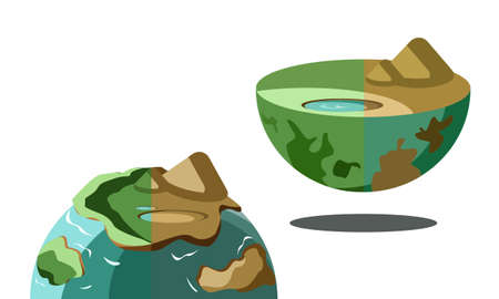 Vector illustration of green earth and broken earthのイラスト素材