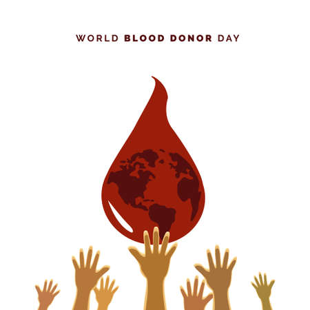 World Blood Donation Day, illustration of hands clenched in love plaster and elements of bloodのイラスト素材