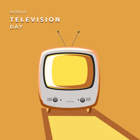world tv day concept with retro tv icon over yellow background vector illustrationの写真素材