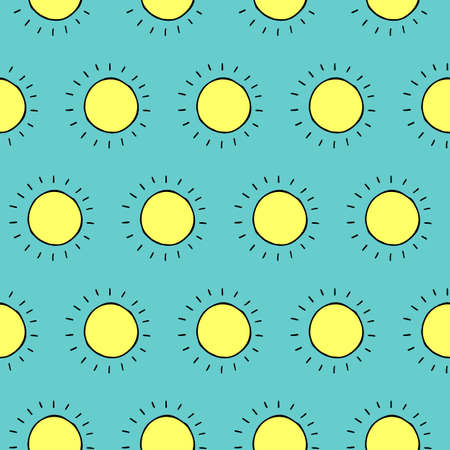 Sweet summer pattern with hand drawn sun.のイラスト素材
