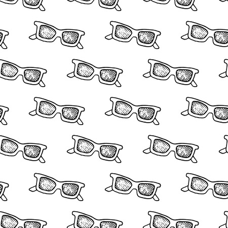 Cute black and white seamless pattern with hand drawn ink sunglasses.のイラスト素材