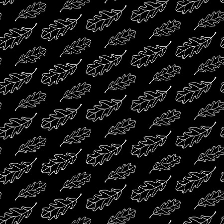 Cute black and white seamless pattern with hand drawn oak leaves.のイラスト素材