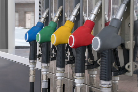 Blue, green, yellow, red and gray fuelの写真素材