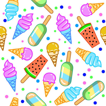 colorful ice cream patterns, randomly arranged, for wrapping paper, textiles and fabricsのイラスト素材
