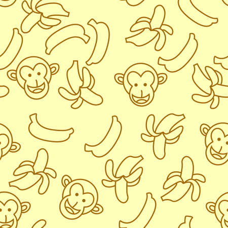 Simple banana and monkey patterns, arranged randomlyのイラスト素材