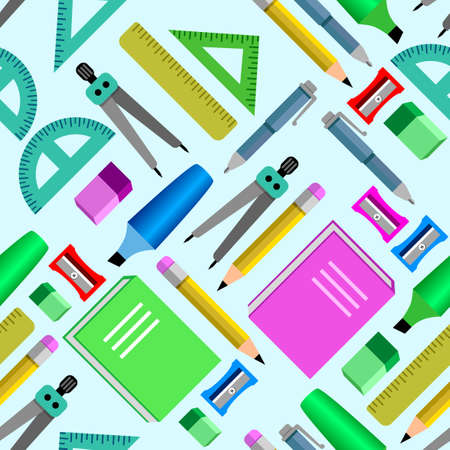 school equipment pattern, flat full color arranged diagonallyのイラスト素材