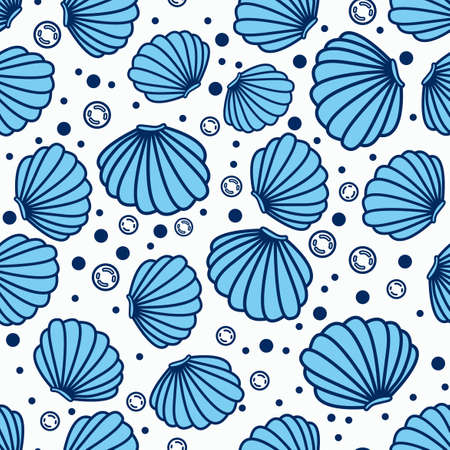 Sea shell pattern design, with white and bubble background, can be used for fabrics, textiles, wrapping paper, tablecloths, curtain fabrics, clothing etc.のイラスト素材