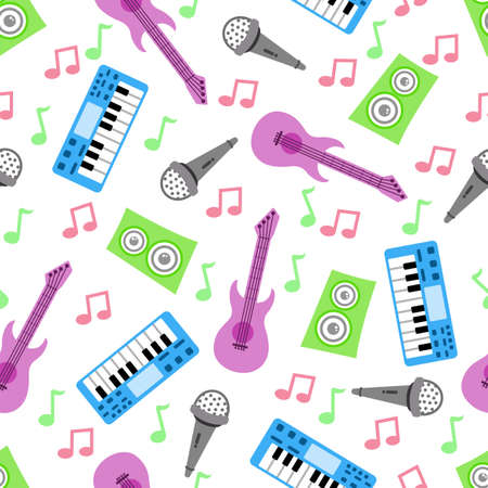 Vector design of flat musical instrument patterns, can be used for fabrics, textiles, wrapping paper, tablecloths, curtains, clothing etc.のイラスト素材