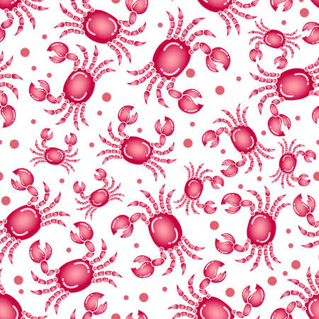Vector design of sea crab pattern with a dotted white background, can be used for fabrics, textiles, wrapping paper, tablecloths, curtains, clothing etc.のイラスト素材