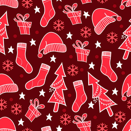 Vector design with a Christmas pattern on a red background, can be used for fabrics, textiles,...