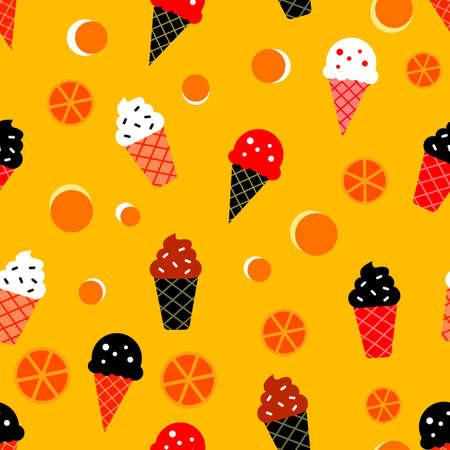 Vector design of orange-flavored ice cream pattern, with orange background