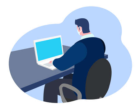 vector illustration of a man working during a pandemicのイラスト素材