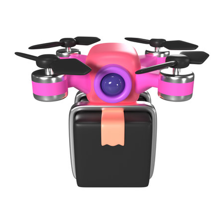 This is Drone Courier 3D Render Illustration Icon, high resolution jpg file, isolated on a white backgroundの写真素材