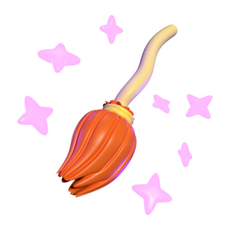 This is a Witch Broom 3D Render Illustration Icon. High-resolution JPG file isolated on a white background.の写真素材