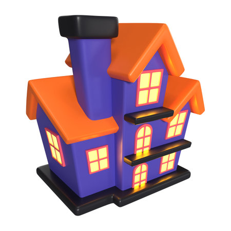 This is a Halloween House 3D Render Illustration Icon. High-resolution JPG file isolated on a white background.の写真素材