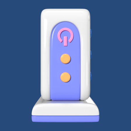 This is a Modem 3D Render Illustration Icon. High-resolution JPG file isolated on a blue background.の写真素材