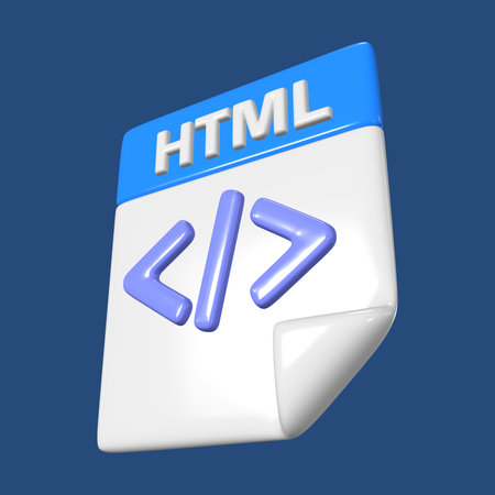 This is a HTML File 3D Render Illustration Icon. High-resolution JPG file isolated on a blue background.の写真素材