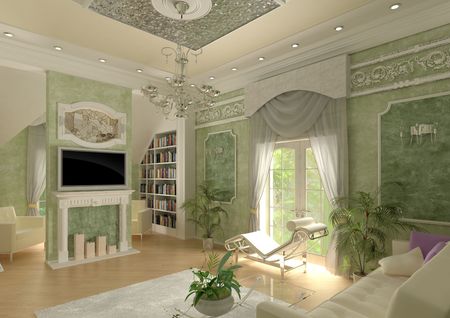 3D interior apartments with a sofa, an armchair in light green toneの写真素材